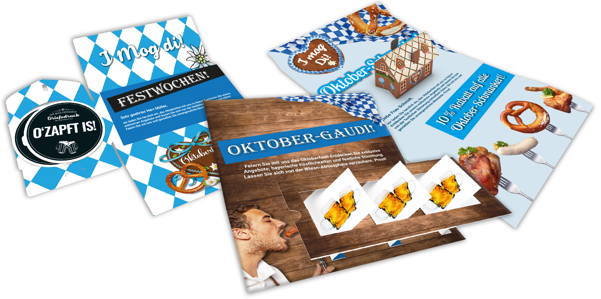 Oktoberfest‑Mailings - Bierdeckel-, Haus-Mail, Klappladen